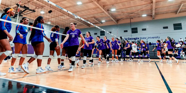 Volleyball team shaking hands